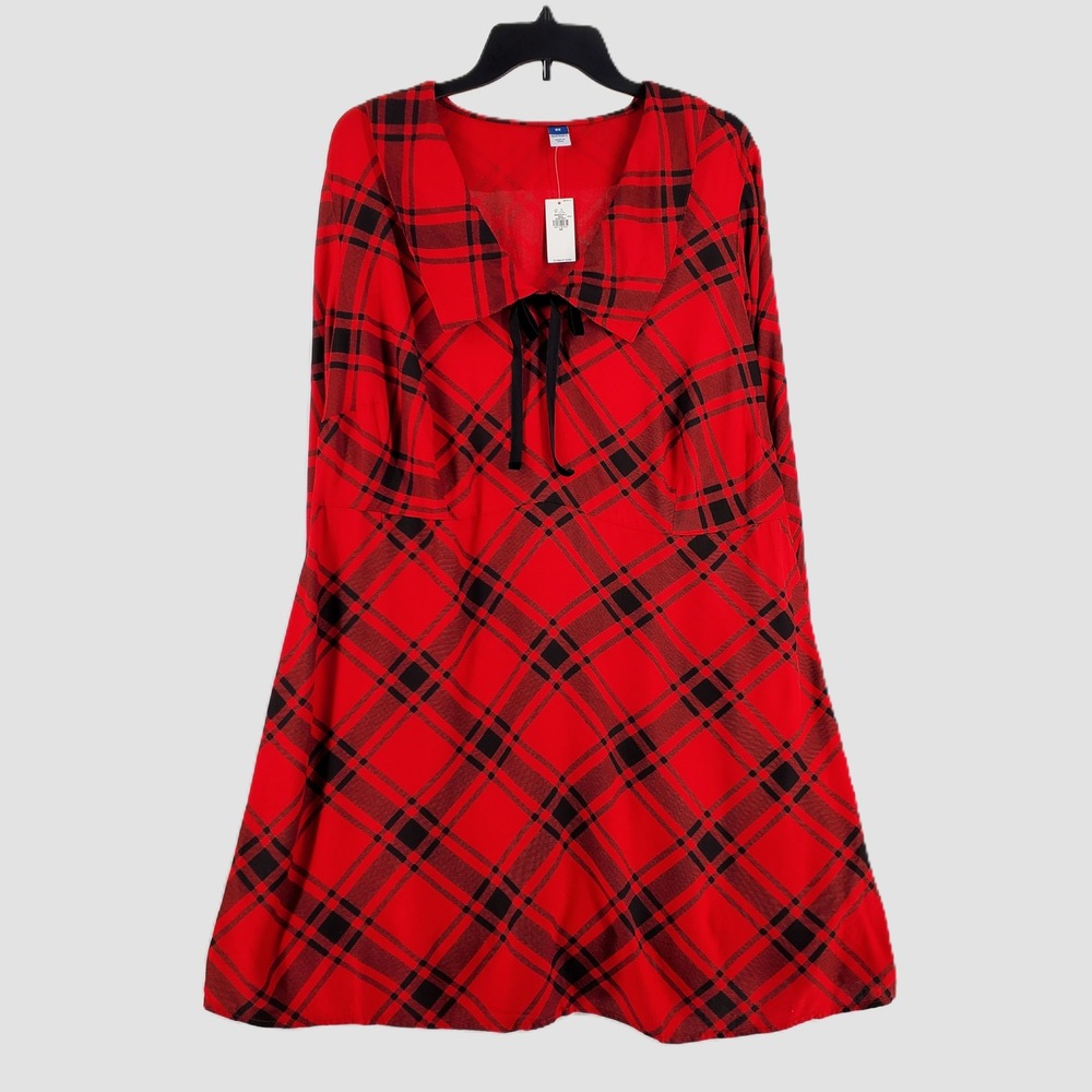 Old Navy Womens 2X Plaid Long Sleeve Collar Mini Dress Amaryllis Red Lightweight